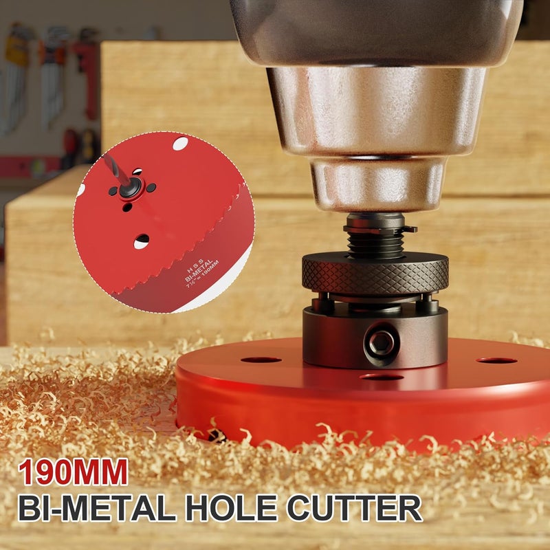 FIVELAKE 7-1/2" (190mm) Bi-Metal M42 High Speed Steel Hole Saw with Pilot Drill Bit, Smooth Cutting Edge for PVC, Drywall, Wood, Plastic, Gypsum Board, Rubber, Thin Metal - Image 5